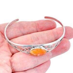 Estate Sterling Silver 925 Orange Agate Swirl Cuff Bracelet 7.5"